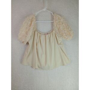 Willow & Root Women's XL Cream Rosette Puff Sleeve Top